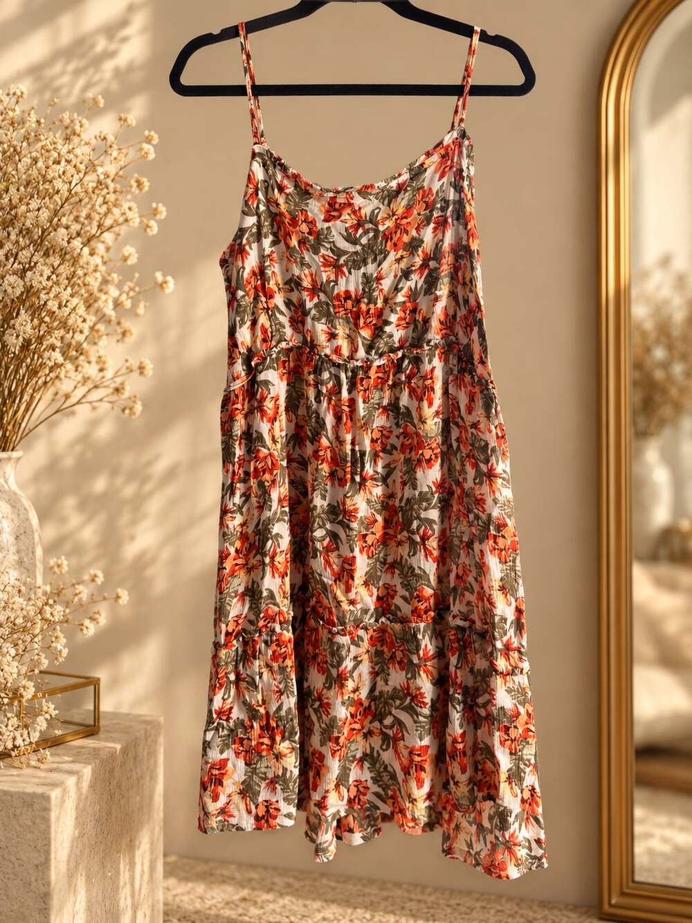 Derek Heart Floral Tiered Midi Dress